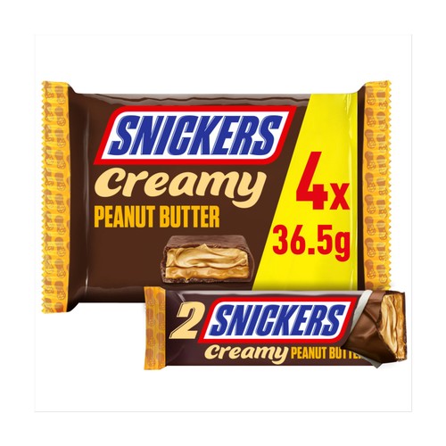 Snickers Creamy Peanut Butter Milk Chocolate Snack Bars Multipack 146g (Pack 3)