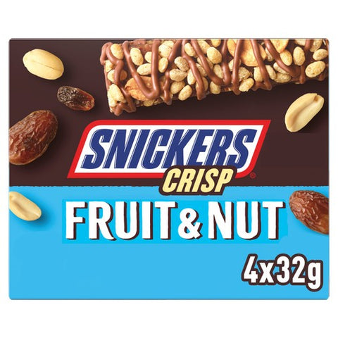 Snickers Crisp Fruit Nut Milk Chocolate Snack Bars Multipack 4 x 32g (Pack 3)