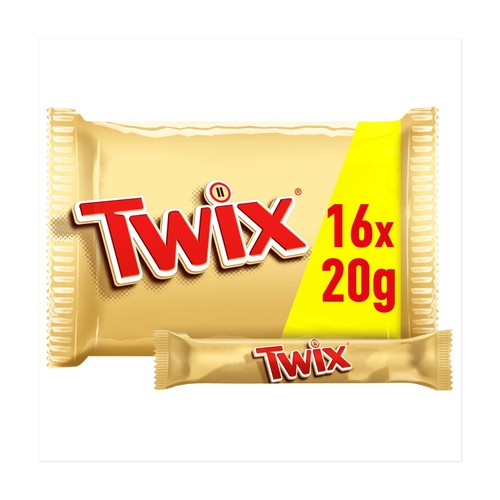Twix Caramel Milk Chocolate Fingers Funsize Biscuit Multipack 16 x 20g (Pack 3)
