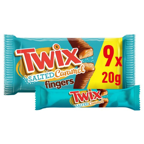 Twix Salted Caramel Milk Chocolate Fingers Biscuit Multipack 9 x 20g (Pack 3)