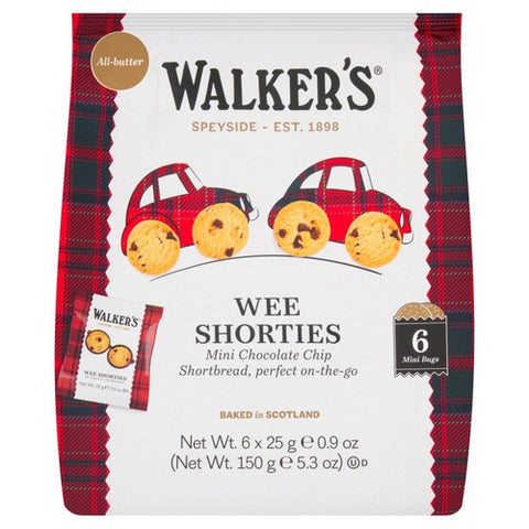 Walker's Shortbread Choc Chip Wee Shorties 6 x 25g (Pack of 2)
