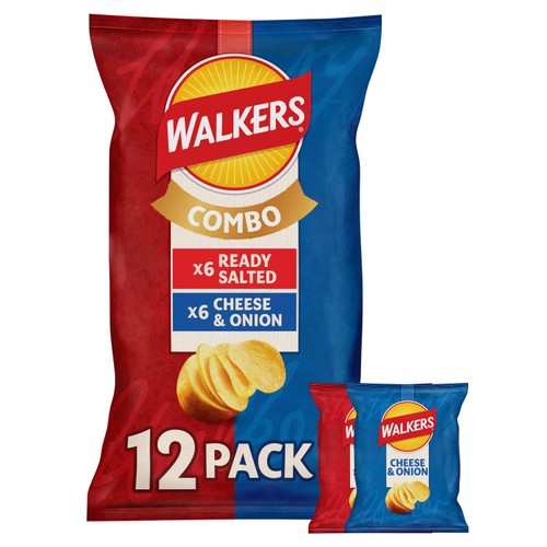Walkers Ready Salted, Cheese Onion Variety Multipack Crisps 12 x 25g (Pack 3)